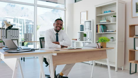 face of business black man at office desk