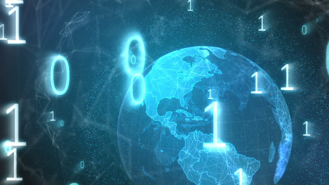 Interface screen with globe and binary codes 4k