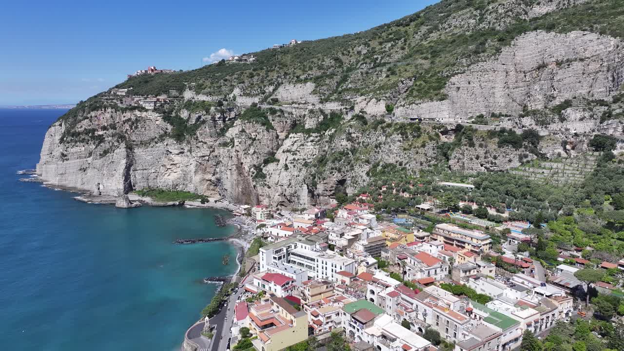 Sorrento Coast At Sorrento In Naples Italy. Beach Landscape. Giant Cliffs Scene. Sorrento Coast At Naples Italy. Medieval City Skyline. Bay Of Naples Mediterranean Sea. Amalfi Coast Skyline.