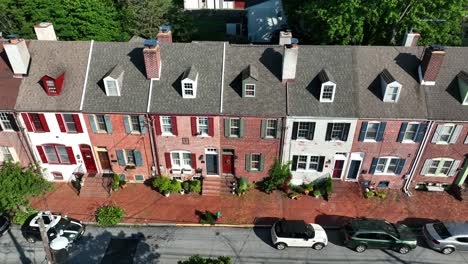 aerial of red brick townhouses