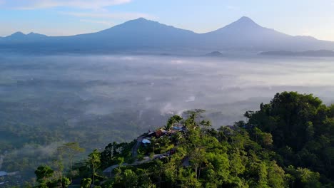 aerial view of menoreh hill and surrounding mountains of central java, indonesia