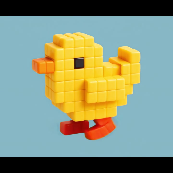 Voxel Style Yellow Duck Walking Animation