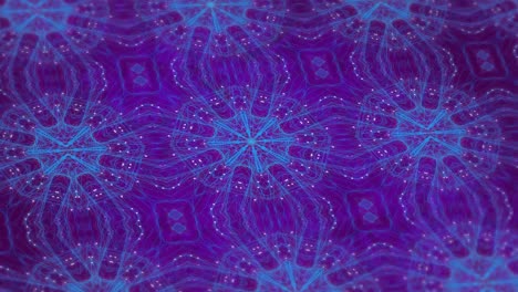 Digital-animation-of-blue-kaleidoscopic-shapes-moving-in-hypnotic-motion-against-purple-background