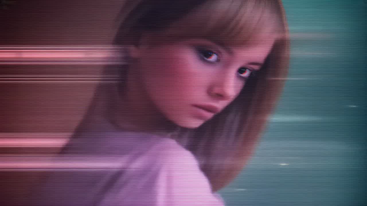 Reacting to shifting gels, female model posing 3 or 4 in studio pink-top with scanline for portrait