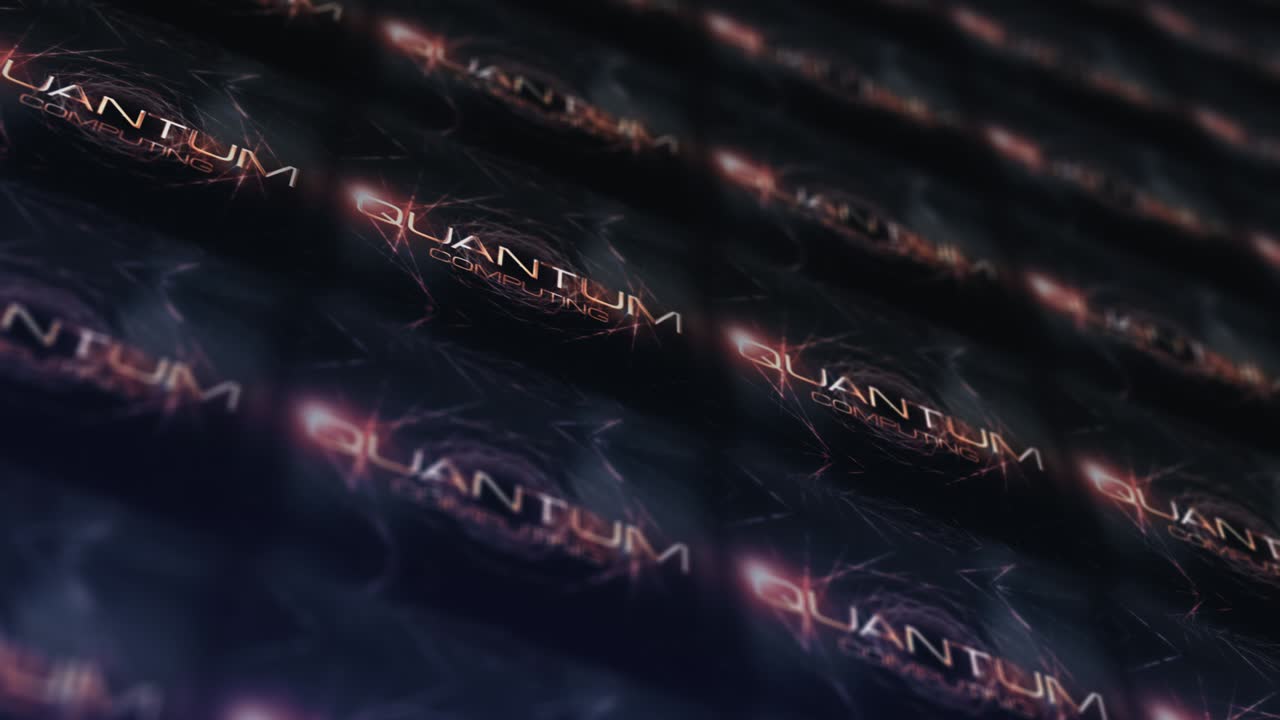 computación cuántica patrón de matriz de azulejos futurista en el concepto de pared de led. 4k 3d renderización de bucle sin costuras creativa computación cuántico título cinematográfico animación de tráiler para el fondo de la tecnología cuántica.