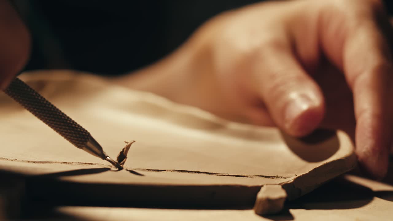 primer plano de un alfarero moldeando arcilla