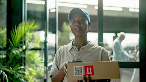 delivery woman scanning package
