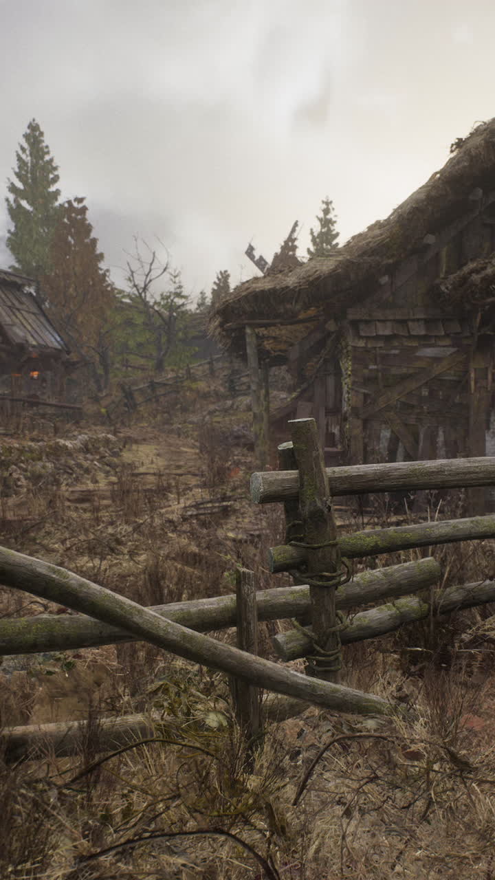un pueblo medieval en ruinas en el bosque