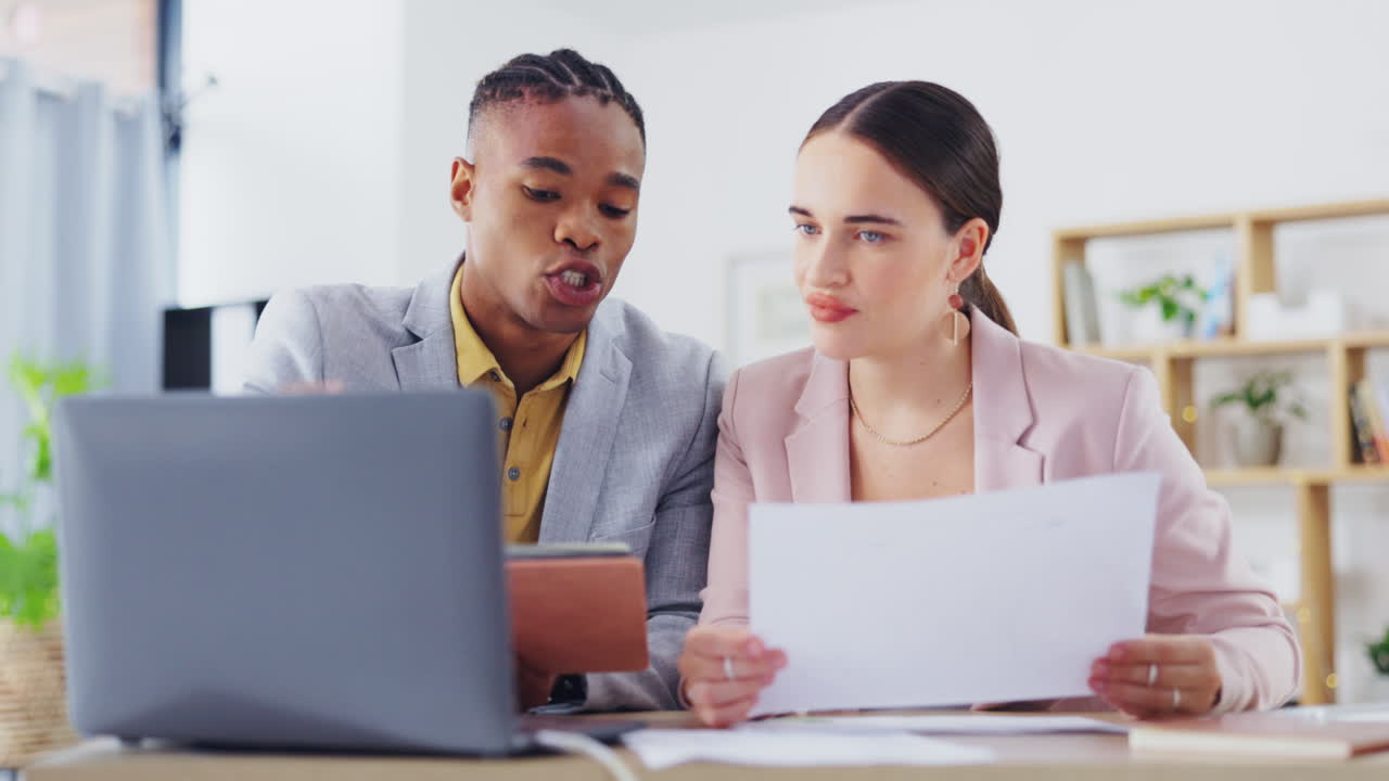 Laptop, diversity and business people
