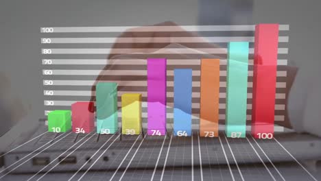 Animación-De-Datos-Financieros-Y-Gráficos-Sobre-Manos-De-Una-Mujer-Caucásica-Usando-Una-Computadora-Portátil