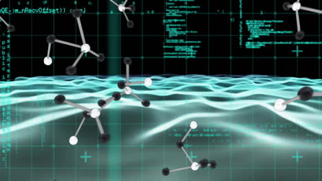 molecular structures and wave patterns with scientific data processing animation