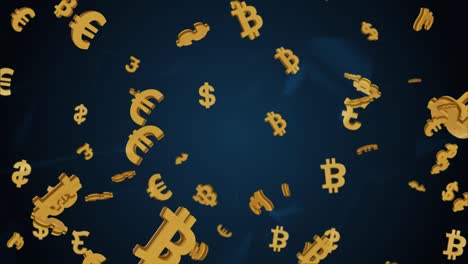 señales de moneda dorada brillante cayendo en cámara lenta animación 3d - fondo de movimiento de bucle 4k