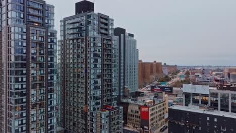 high rise luxury buildings in the south bronx new york city, drone, day