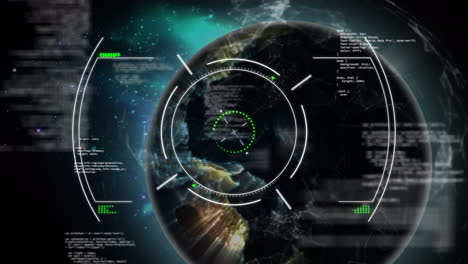 animation of circles, programming language and connected dots in globes against space