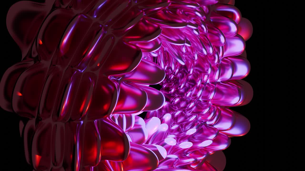 Bright shiny neon iridescent abstract flower growth on dark surface, 3d background