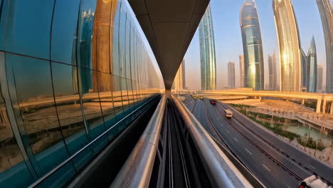 dubai metro view at sunrise/sunset