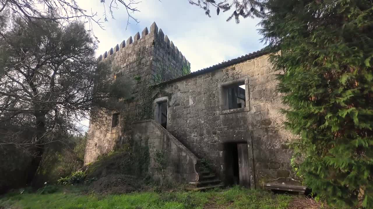 Old Emblazoned Castle in Ruins on the Countryside in Northern Portugal on a Sunny Day