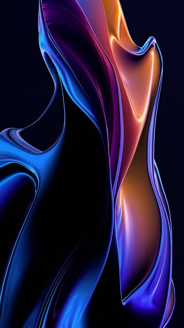 Abstract video concept with vibrant flowing shapes in blue and orange hues