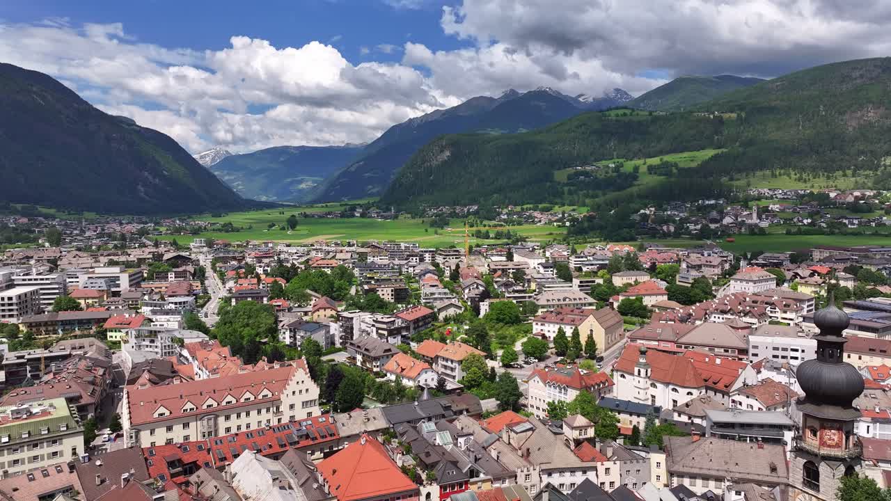 Aerial View of a Town in the Alps