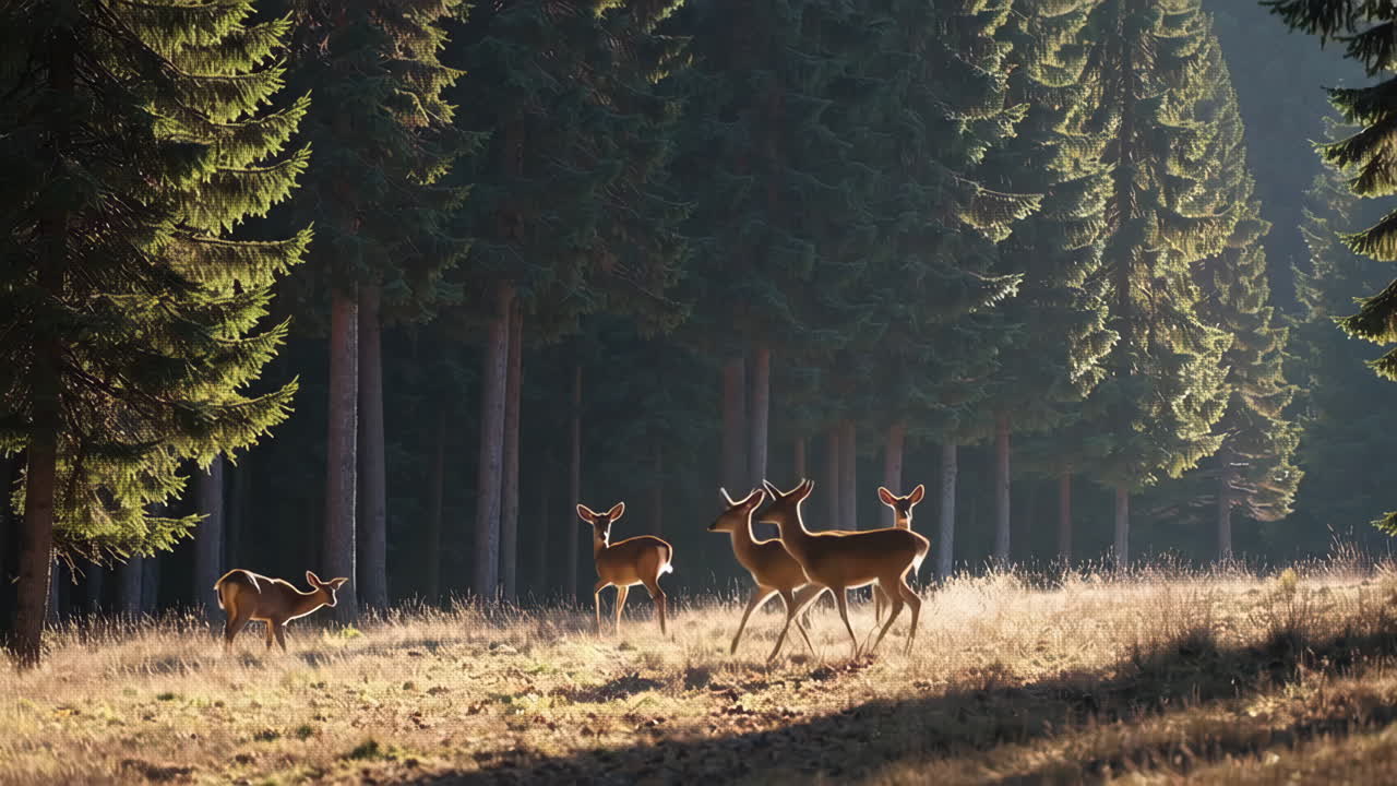 Deer in a Sunlit Forest Clearing