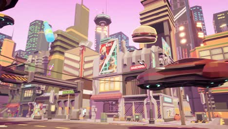 low poly futuristic cyberpunk cityscape