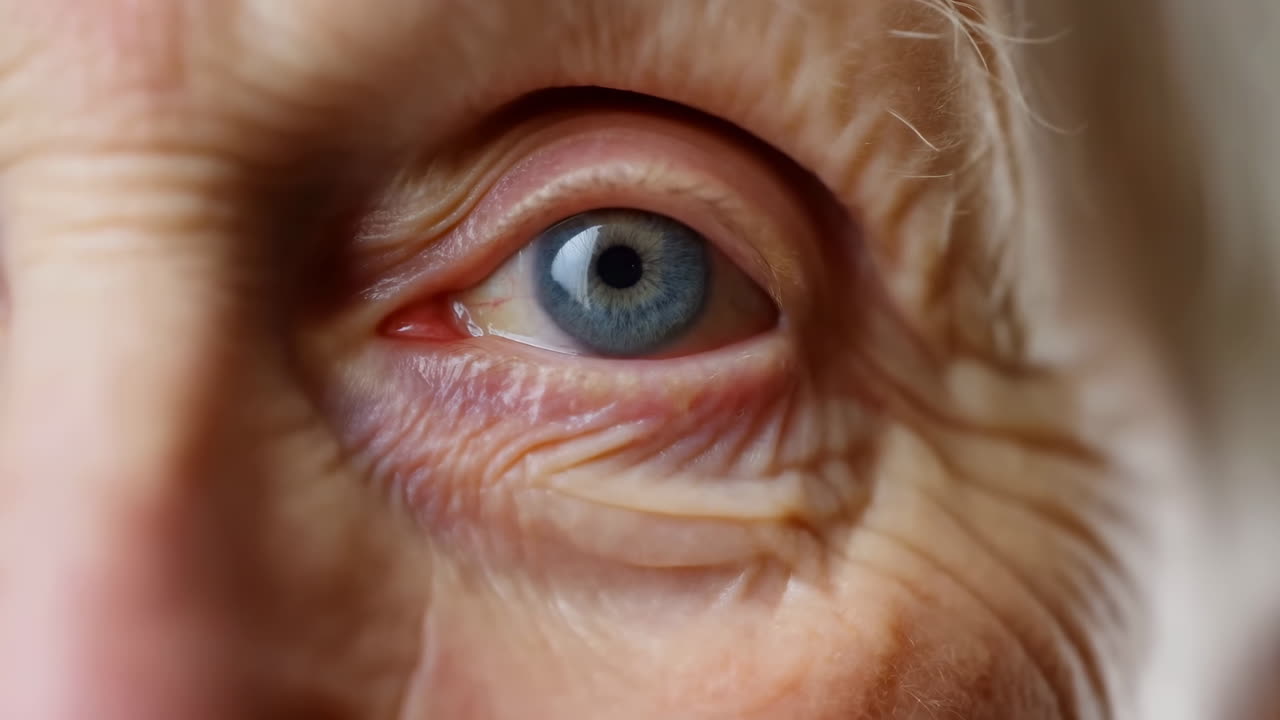 Primer plano del ojo azul de una persona mayor
