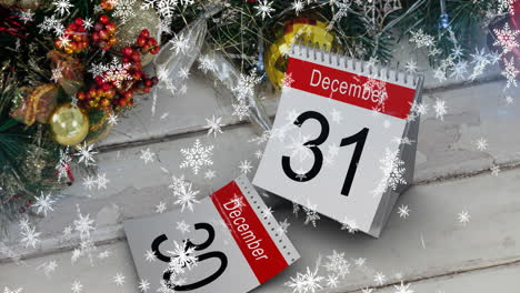 Animación-De-Las-Páginas-Del-Calendario-Del-30-Y-31-De-Diciembre-Con-Adornos-Navideños