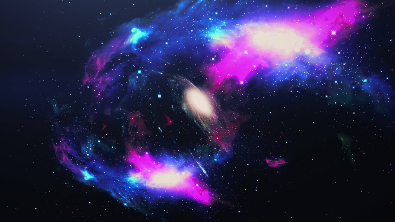 galaxia 4k girando con fondo de nubes nebulosas coloridas, en el universo