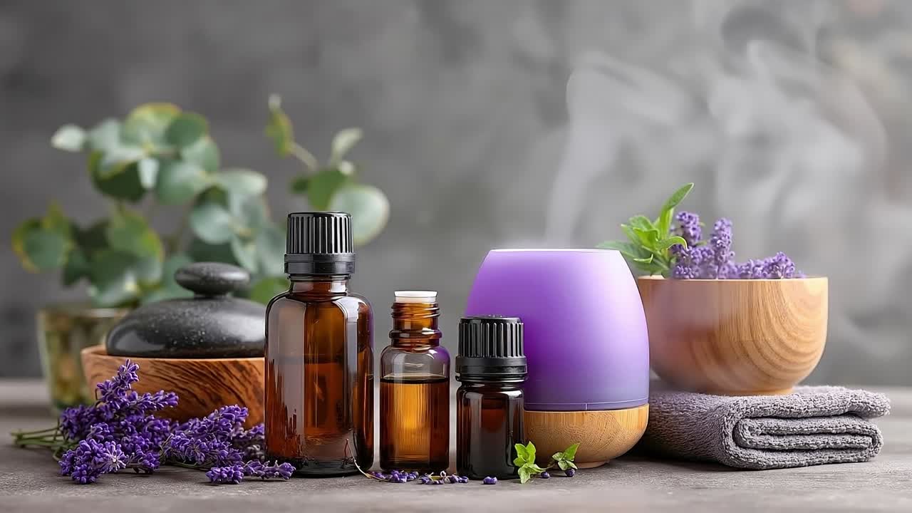 Essential oils and lavender flowers