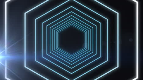 digital animation of hexagonal shapes in seamless motion against spot of light on black background