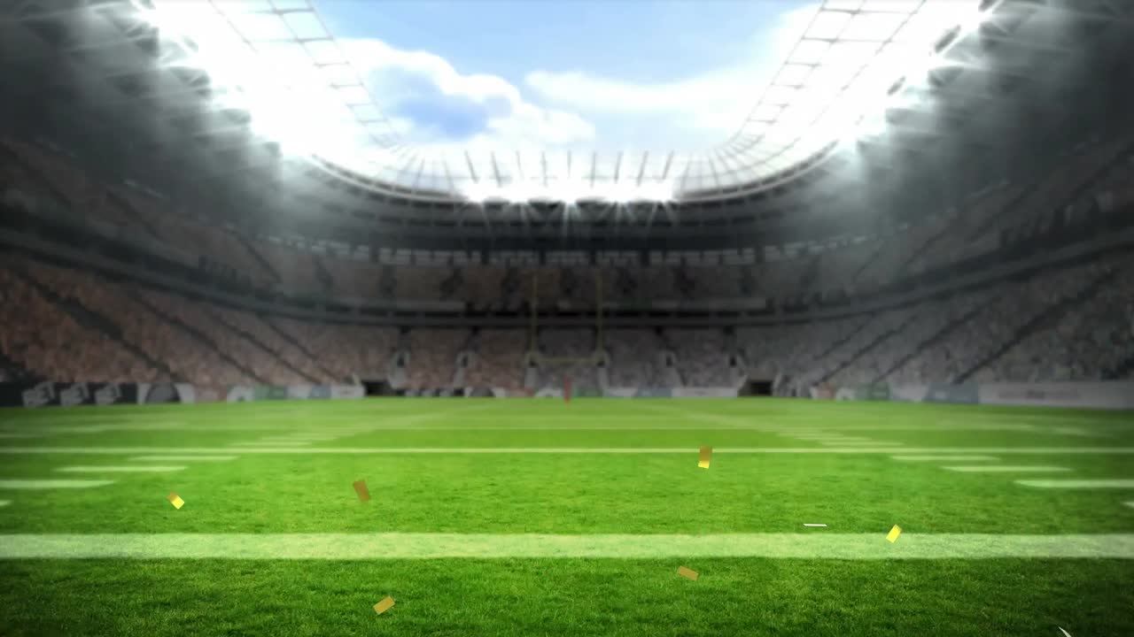 Animazione di coriandoli che cadono su uno stadio sportivo.