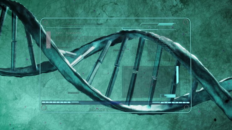 Animation of dna strand and data processing over screen