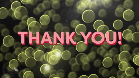 thank you! text animation over glowing yellow circles on dark background