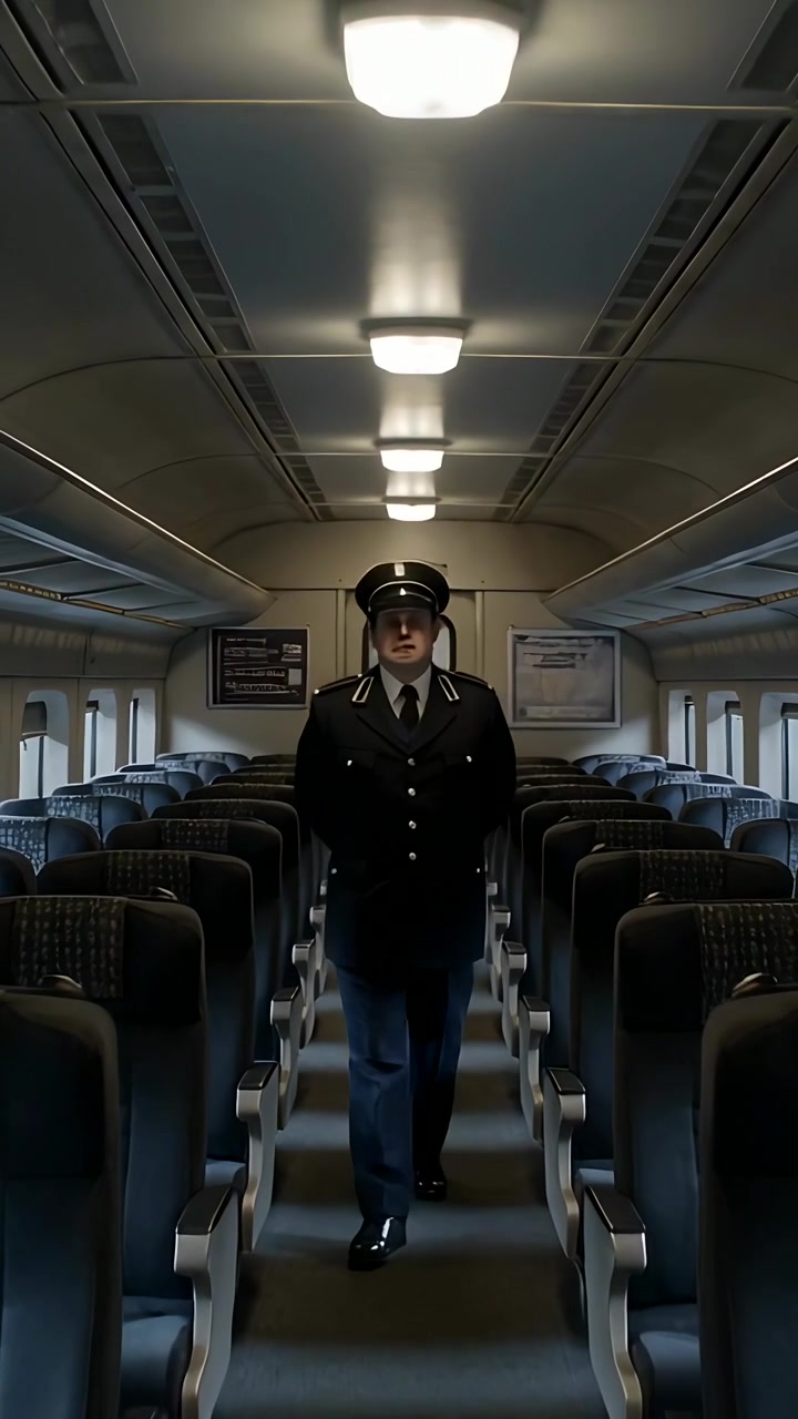 Vertical video: Starting at rear walking guard down aisle, stopping center taking post in coat, cap