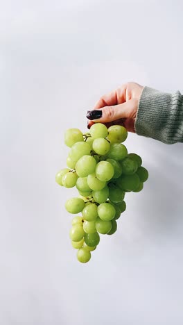 woman holding a bunch of green grapes