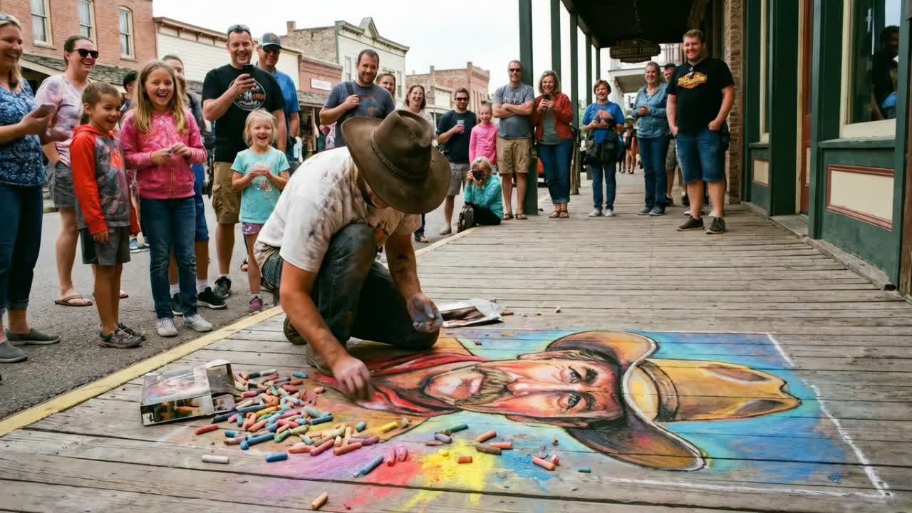 Straßenkünstler, der Kreidekunst erschafft