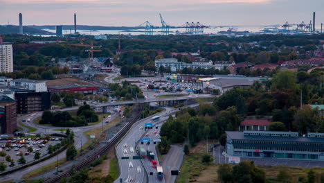 Goteborg-Horizonte-Carretera-Tráfico-Al-Puerto