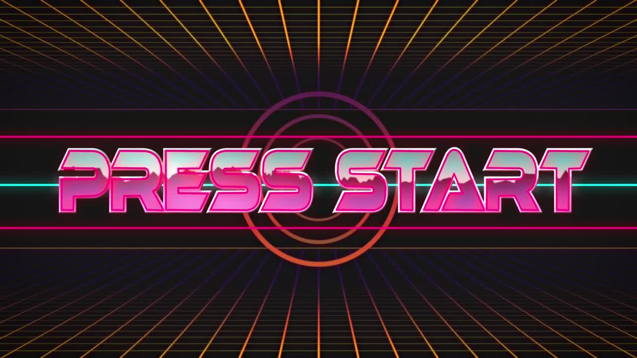 Animation of press start text over shapes