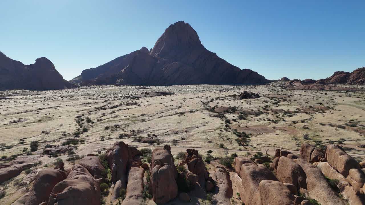 Spitzkoppe, Namibia scenic desert African landscape drone fly above wilderness