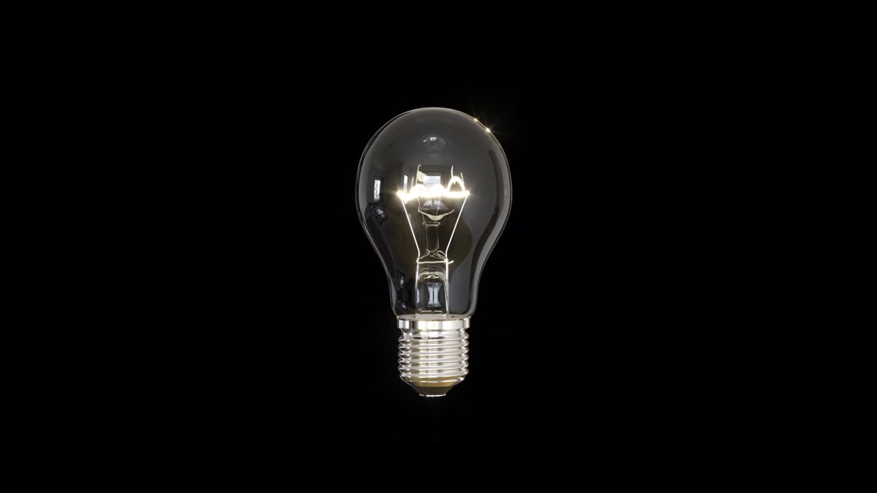 Slow motion Beautiful Lighting bulb Rotate on Black background. 3D animation. 4K