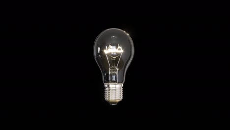 slow motion beautiful lighting bulb rotate on black background. 3d animation. 4k