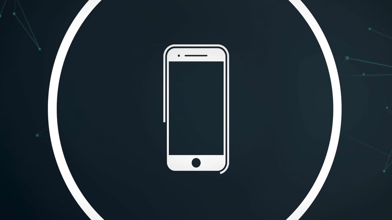 Centered smartphone icon on dark background with subtle animation elements