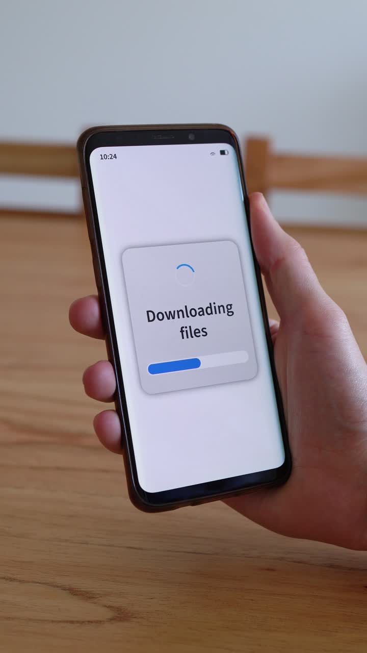 Downloading files on phone app. Concept of backup and storage management. Vertical shot