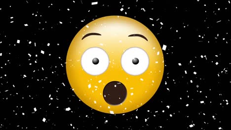 animación del icono emoji asustado en el fondo negro con confeti cayendo