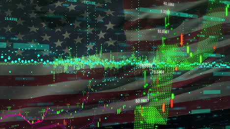 financial data processing against us flag waving