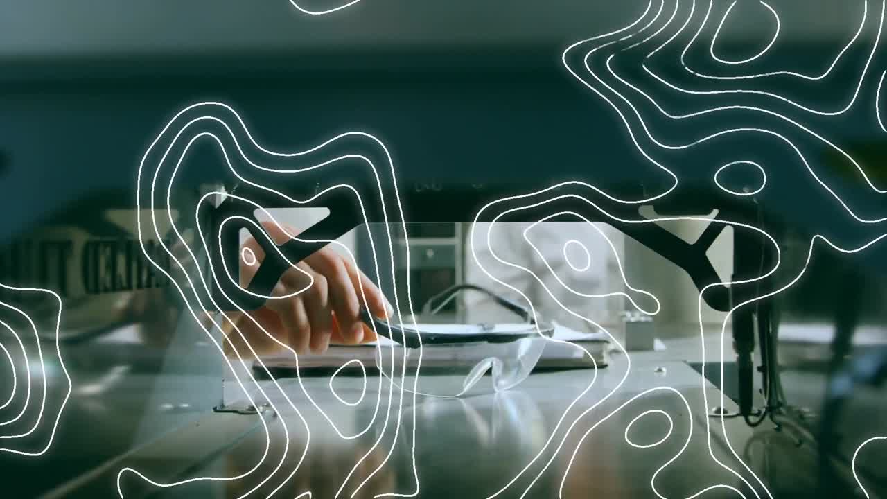 animación de líneas blancas sobre un científico masculino con gafas