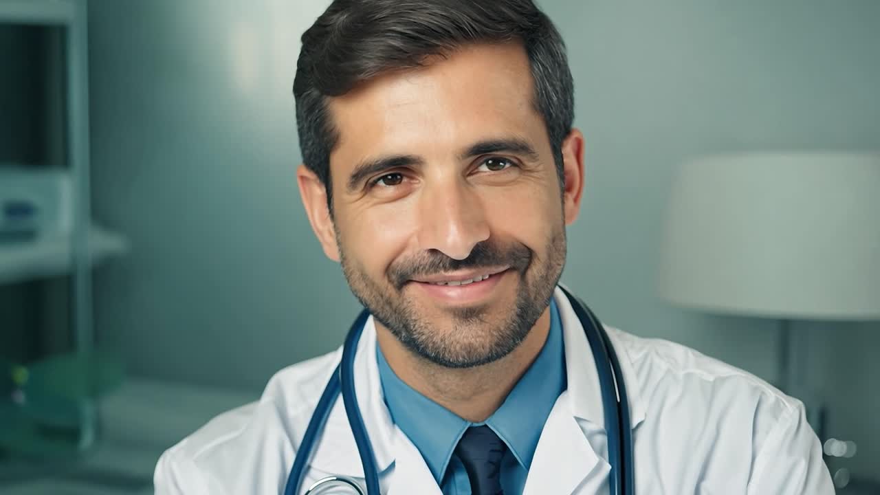 El doctor sonriente con la bata blanca