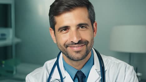 smiling doctor in a white coat