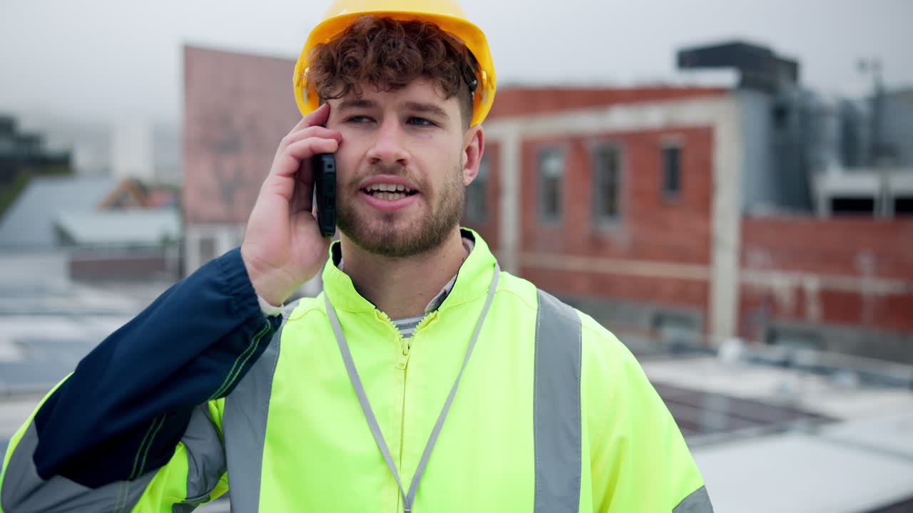 Construction worker talking on cell phone on a construction site