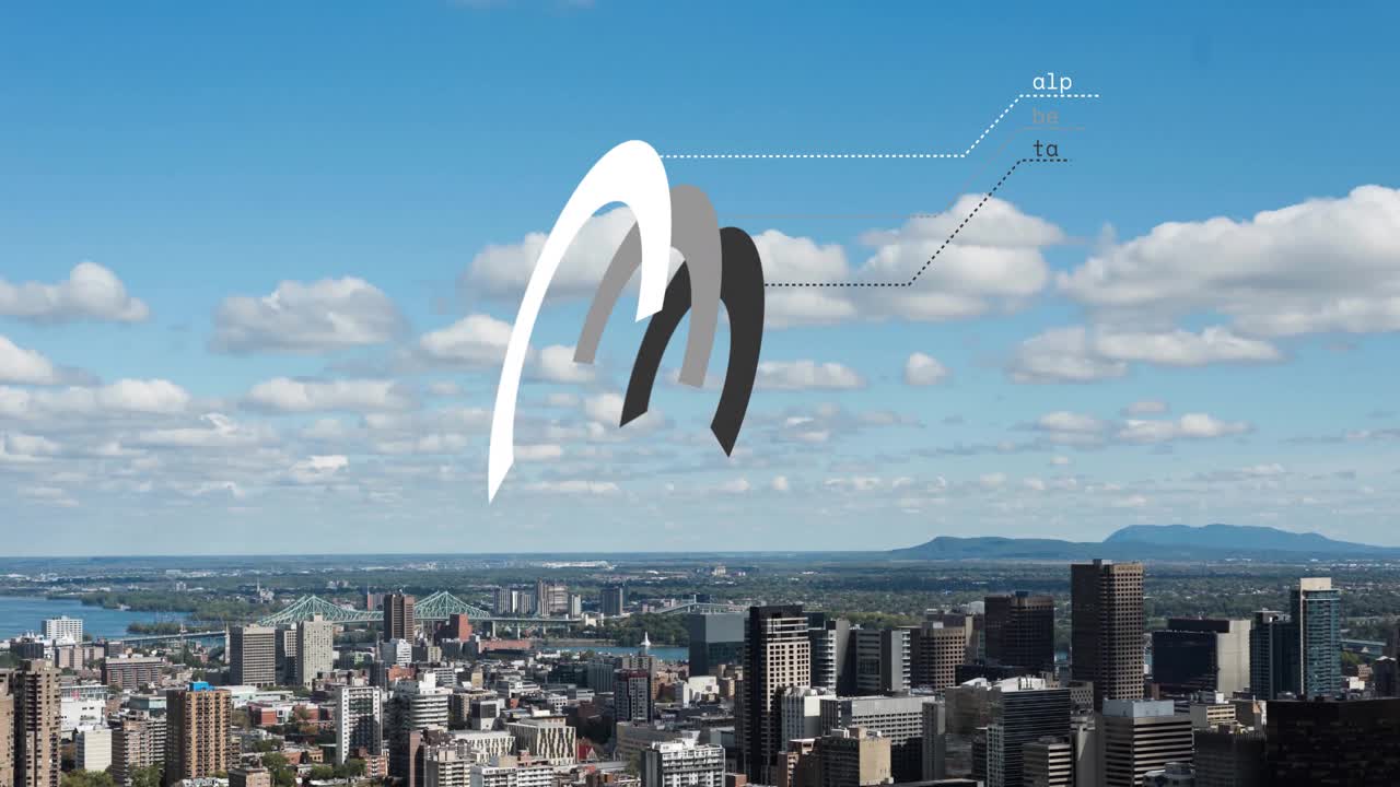 Animation of data processing and scope scanning over cityscape